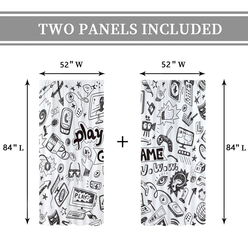 Cinbloo Kids Video Games Curtains 52W x 84L Inch Rod Pocket Black White Gamer for Teen Boys Bedroom Decor Gaming Racing Monitor Device Gadget 90's Art Printed Living Room Window Drapes Fabric 2 Panel - Image 4